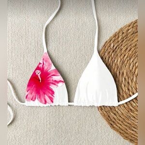 🩷 🌺Hot Pink & White 🤍Floral Bikini Top 👙 Medium
